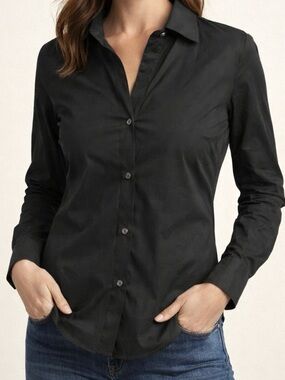 H&M Women's Black Long Sleeve Button Down Cotton Shirt